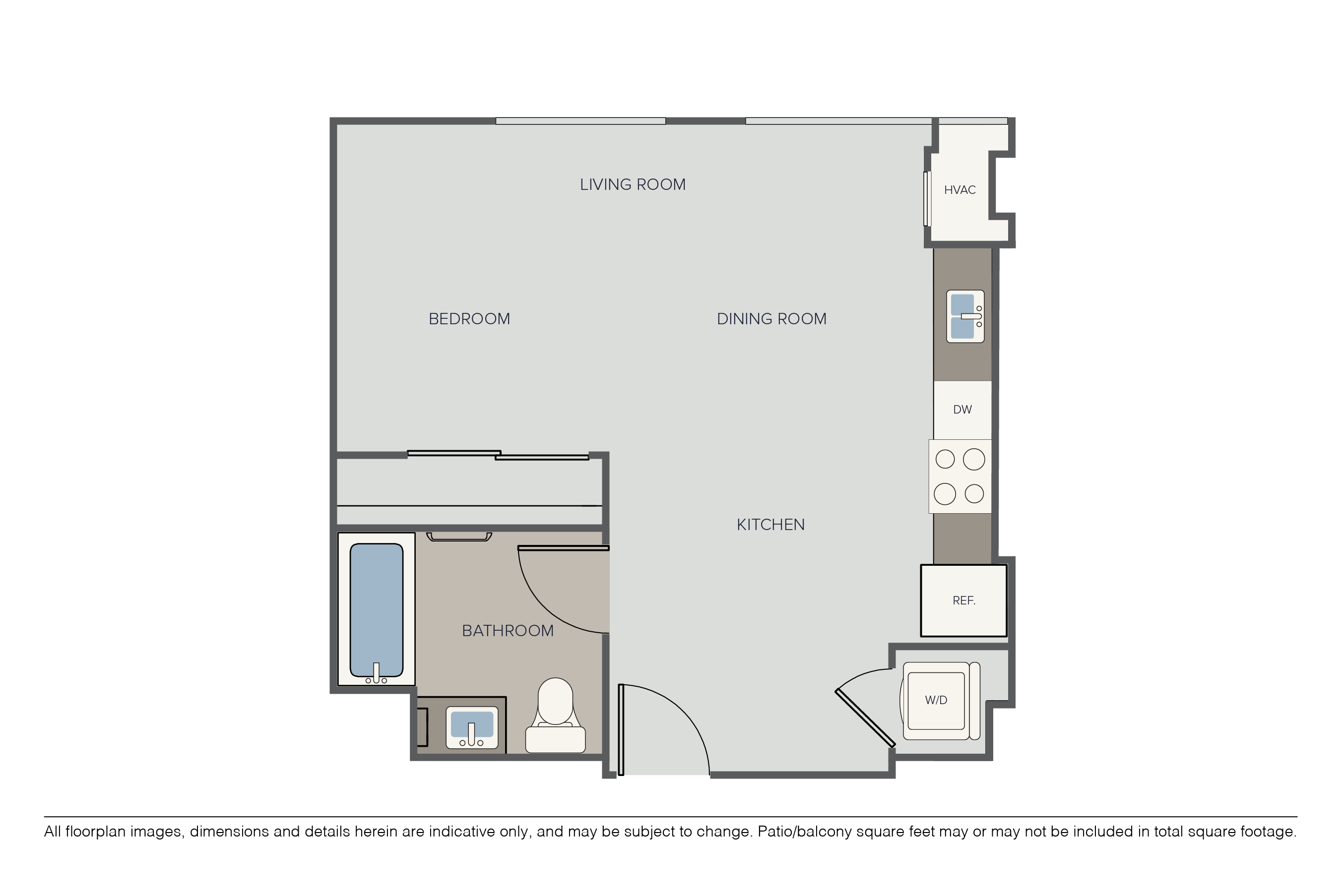 Floor plan for studio, 1 bath, 476 sqft